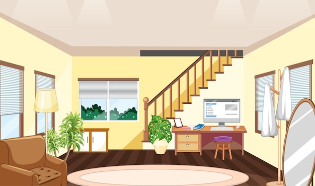 Vector living room scene with workspace