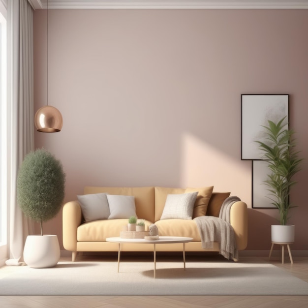 диван и лампа в гостиной на стене концепция дизайна интерьера диван в гостиной и лампа на