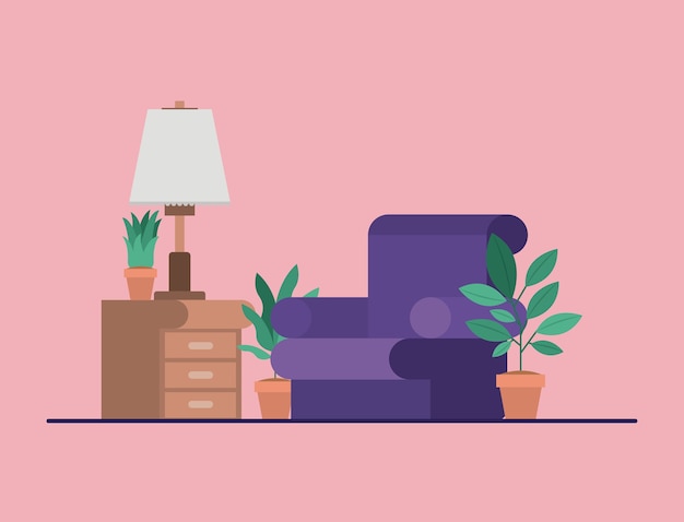 living room with houseplants and lamp 