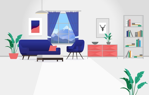 Living room with interior vector illustration