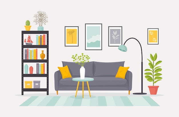 Vector living room with ornate sofa illustration