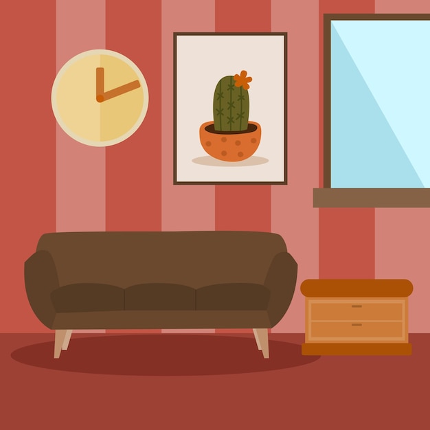 Vettore soggiorno con decorazione murale rossa