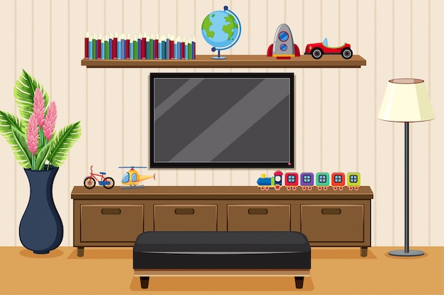 Vector living room with television and toys