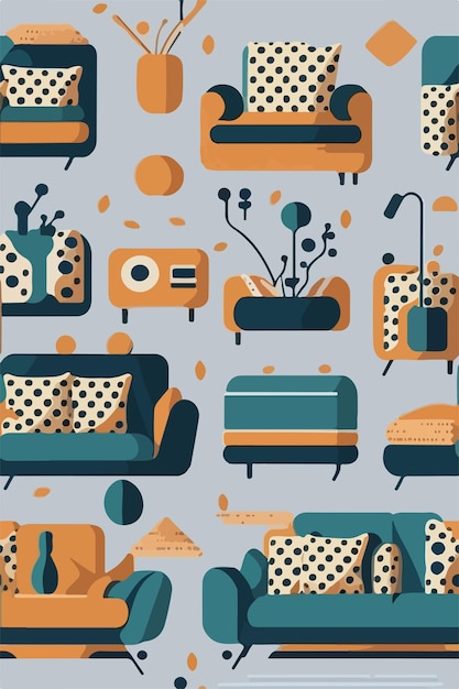 Vector living space charms inspired sofas and coffee tables patterns