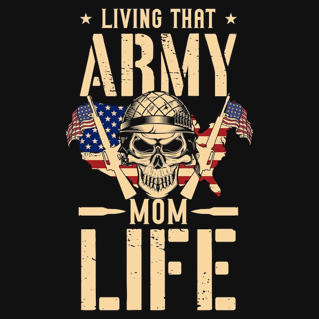 Вектор Дизайн футболки ко дню ветеранов жизни армейской мамы