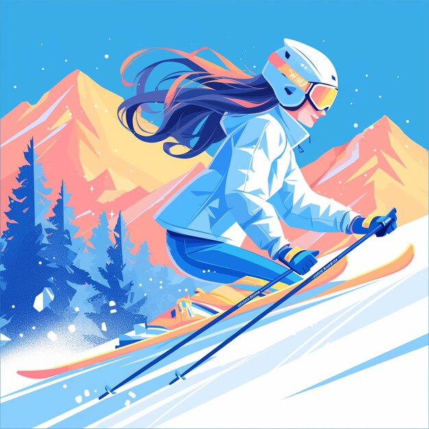 Vector a livingston island woman is skiing