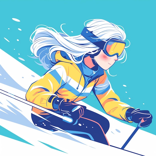 Vector a livingston island woman is skiing