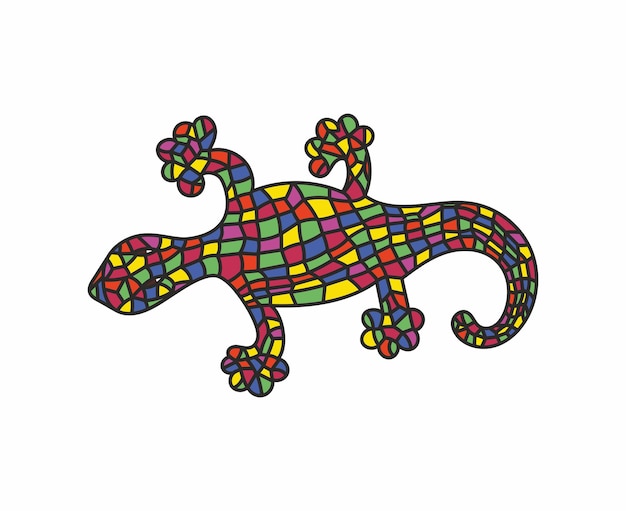 흰색 배경에 격리된 다채로운 프레스코 스타일의 도마뱀
