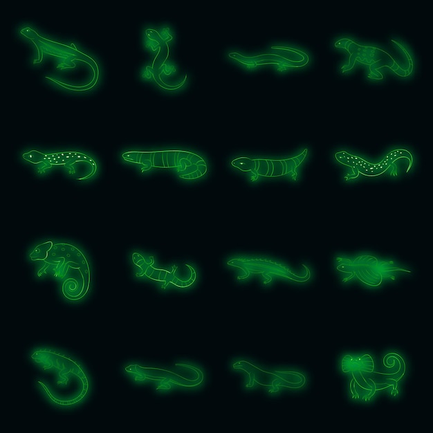 Lizard icons set vector neon