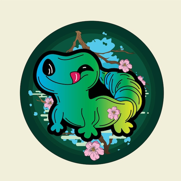 Lizard illustration design with japanese style background and logo