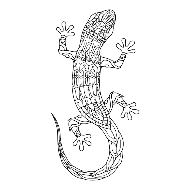 Lizard mandala zentangle illustration in lineal style coloring book