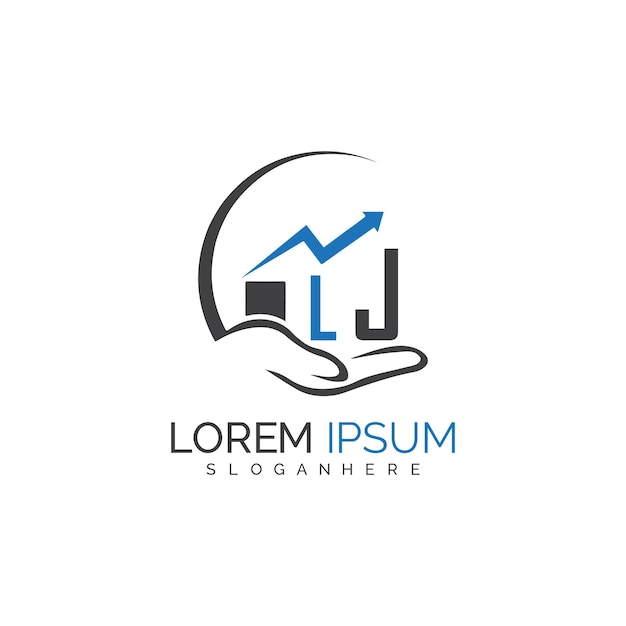 LJ 초기 모노그램 로고 화살표 디자인에 의해 제안 된 상승 진행