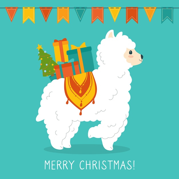 Llama or alpaca christmas greeting card