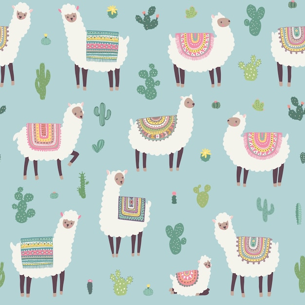 Llama alpaca seamless vector pattern