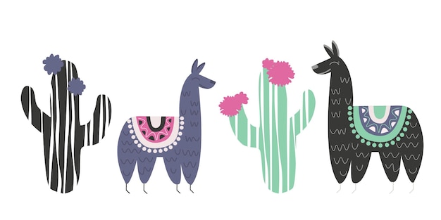 Vector llama cactus illustration vector