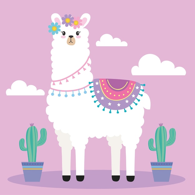 Vector llama and cactus