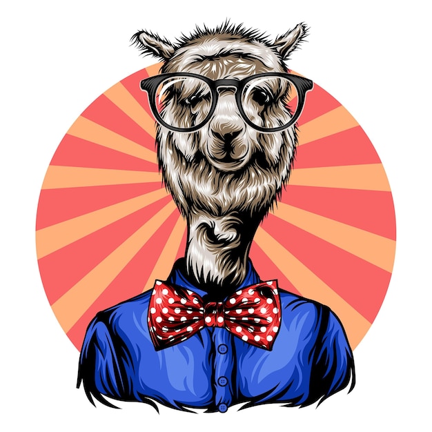 Vector llama cartoon illustration with solid color