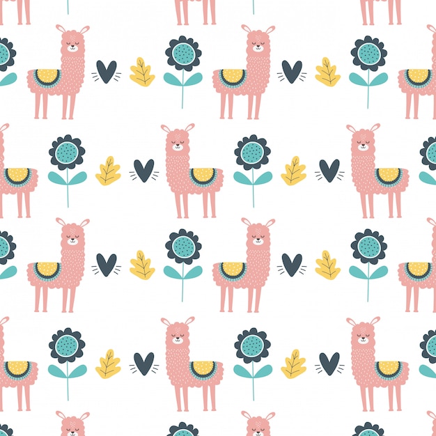 Llama cartoon seamless pattern wallpaper design vector illustration