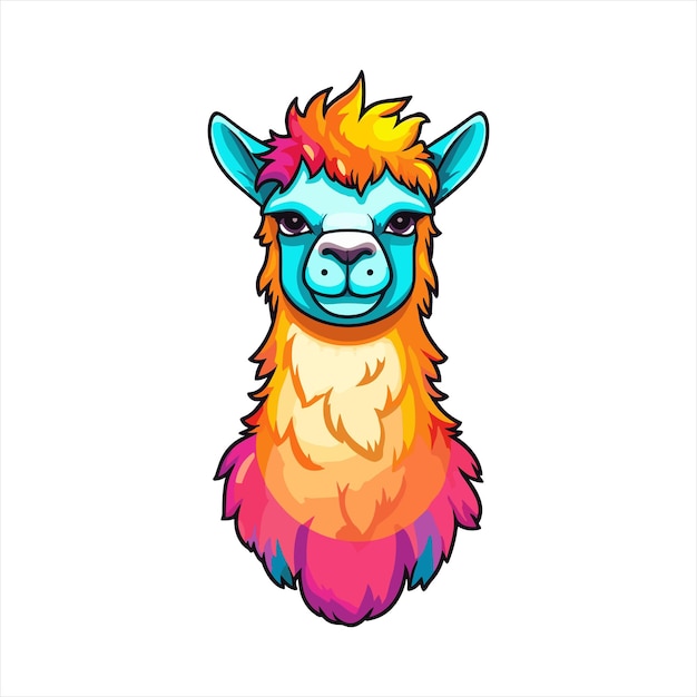 Vector llama colorful watercolor cartoon kawaii character animal pet isolated sticker illustration