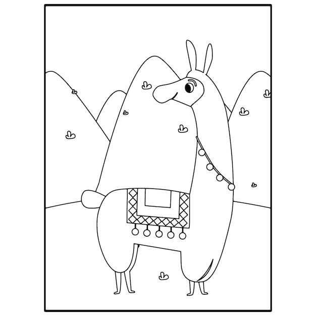 Llama Coloring Pages For Kids Premium Vector