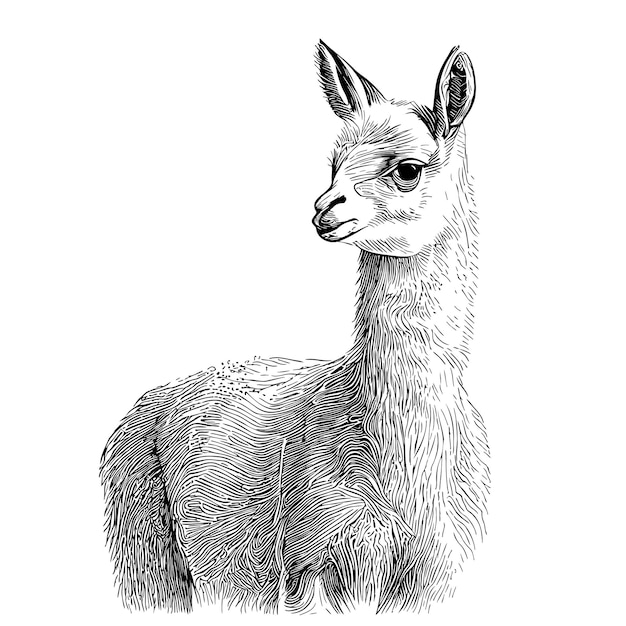 Llama portrait sketch hand drawn in doodle style illustration