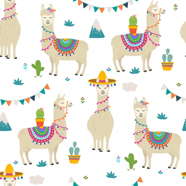 Vettore llama seamless pattern