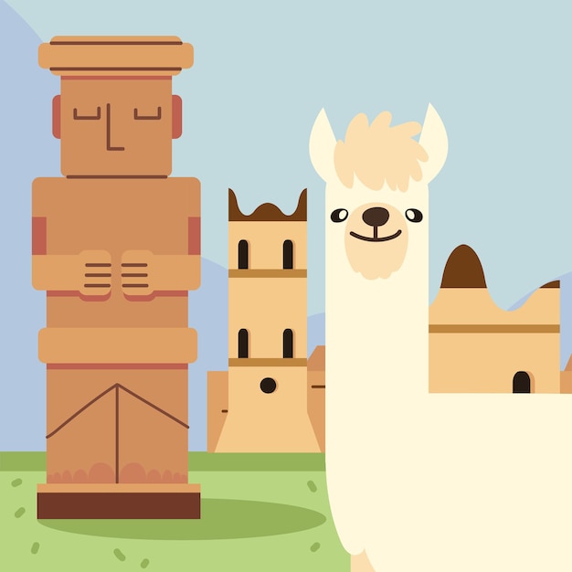 Llama statue and church