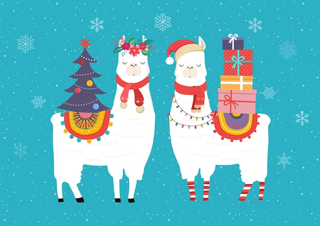 Llama winter , cute  for nursery, poster, merry christmas, birthday greeting card