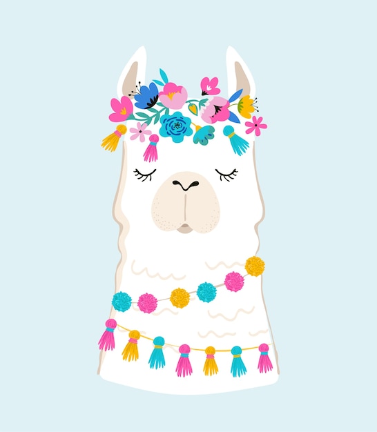 Vector llama with accessories illustration