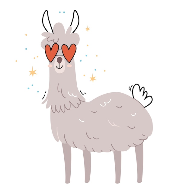 Llama with heart glasses Lama smiles minimalist  in pastel colors in scandinavian style