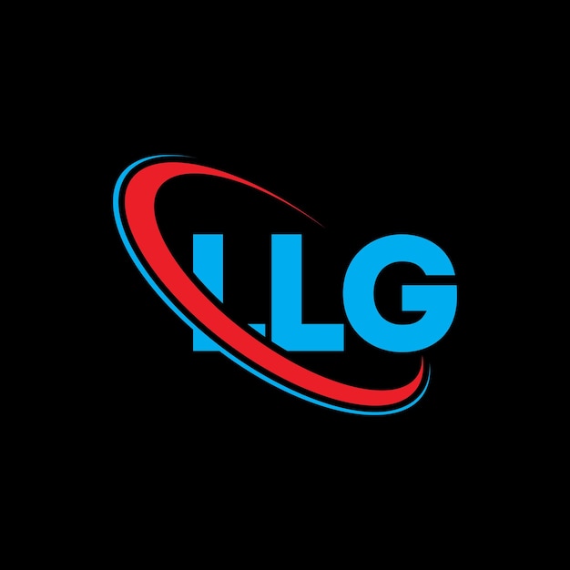 LLG のロゴはL.L.G. の文字L.R.G.の文字ロゴのデザインL.I.G のイニシャル円と大文字のモノグラムで結びついているロゴ技術事業と不動産ブランドのためのLLGのタイポグラフィーです
