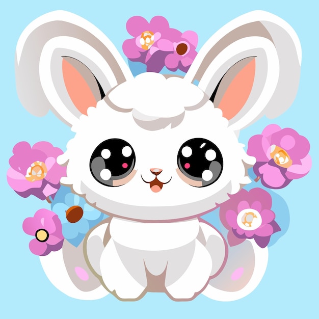 llustrate a charming fluffy bunny surrounded
