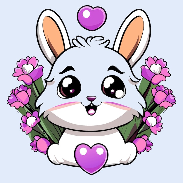 llustrate a charming fluffy bunny surrounded