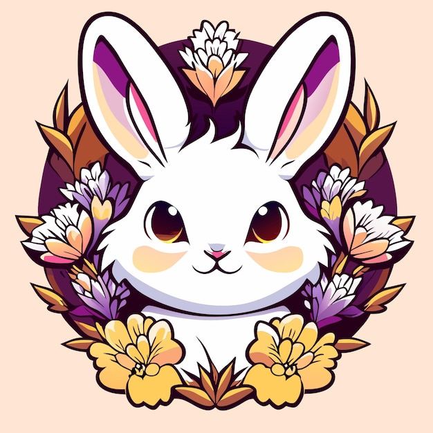 llustrate a charming fluffy bunny surrounded