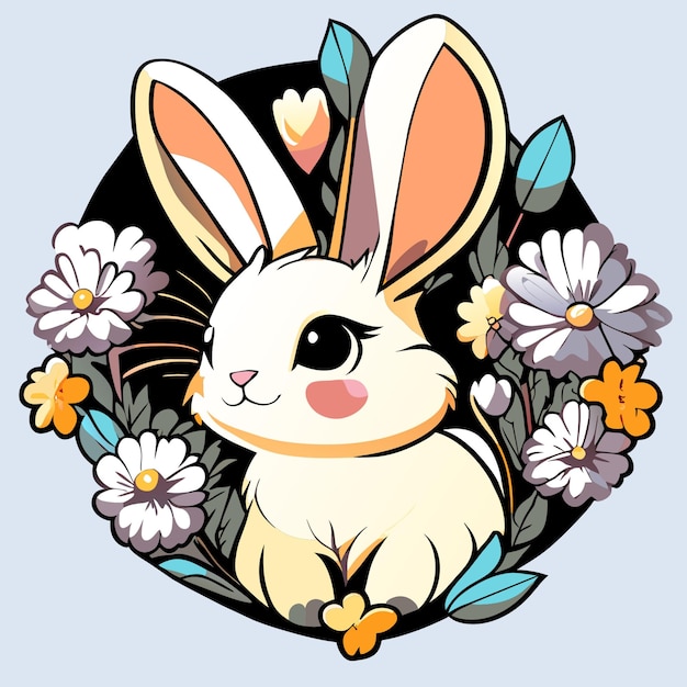 llustrate a charming fluffy bunny surrounded