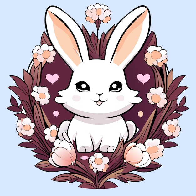 Llustrate a charming fluffy bunny surrounded