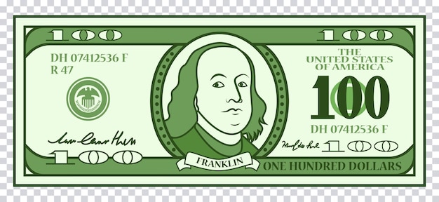 Llustration of 100 dollars banknote with franklin on transparent background vector