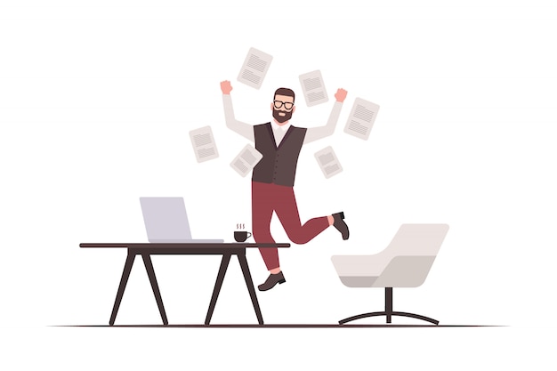 Llustration of a happy man completing a task