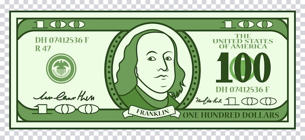 透明な背景にフランクリンと 100 ドル紙幣のイラスト