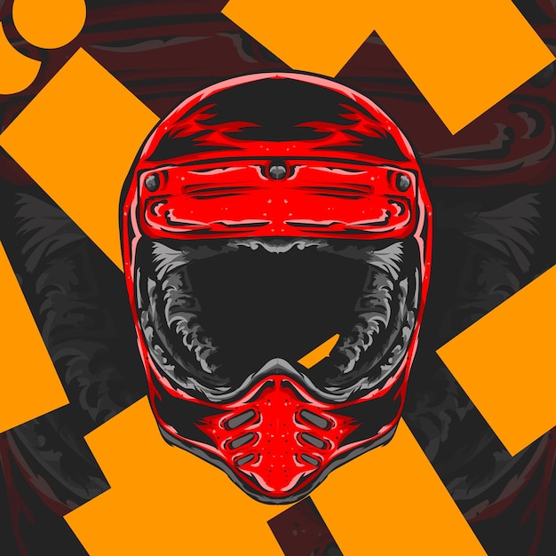 Llustration of a red motorcycle helmet in a vintage style