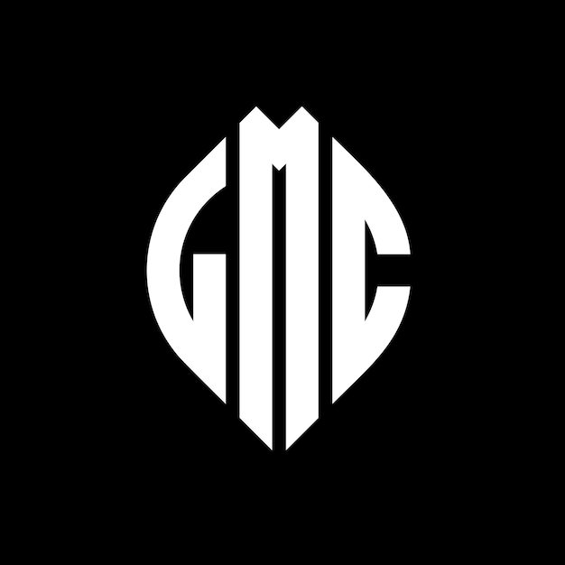 LMCのロゴは円とエリプスの形状の LMC エリプス文字で3つのイニシャルが円のロゴを形成しています LMC 円のエンブレム 抽象的なモノグラム 文字マーク ベクトル