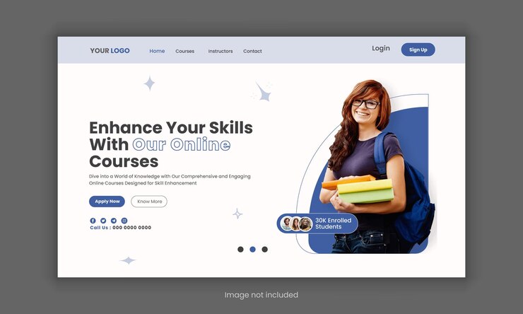 Vector lms website landing page or education landing page course sale landing page homepage banner design