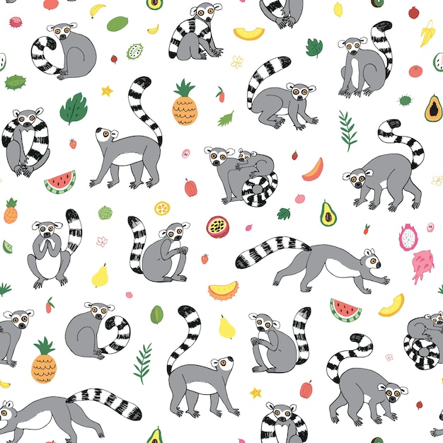 Lmur animal vector seamless pattern