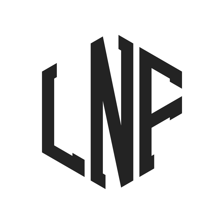 Vector lnf logo design initial letter lnf monogram logo using hexagon shape