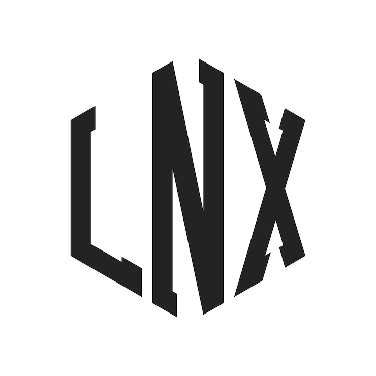 Vector lnx logo design initiële letter lnx monogram logo met behulp van zeshoekige vorm