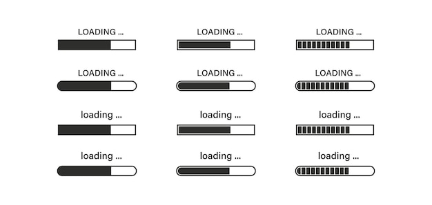 Load bar set Loading download progress isolated black icons Vector