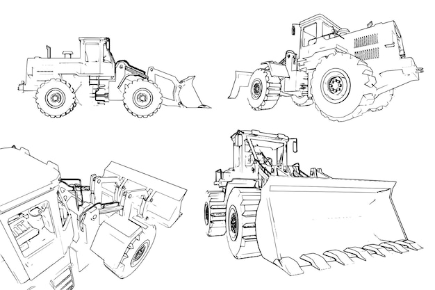 Loader voor bouwmachines veel vectorafbeeldingen vanuit verschillende hoeken