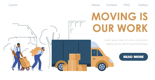 Vector loaders or porters services for moving and relocation flat vector illustration