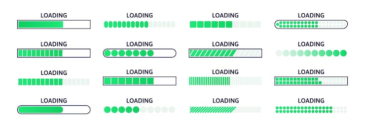Vector loading bar download progress status web page loading scale and upload waiting time indicator line buffer bars vector set
