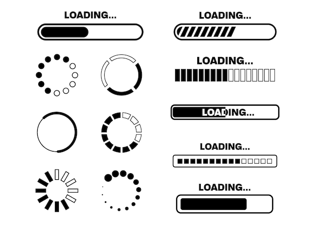 Vector loading bar icon set progress ui for app web simple design flat style vector illustration isolated